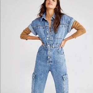 Free People Marci Utility Coverall Jumpsuit - Denim Blue - Size Small/Medium